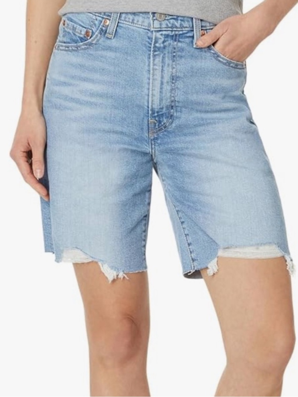 Levi's Premium Denim Ribcage Bermuda Shorts Distressed Raw Hem size 31